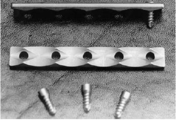 Point contact fixator, underside and screws